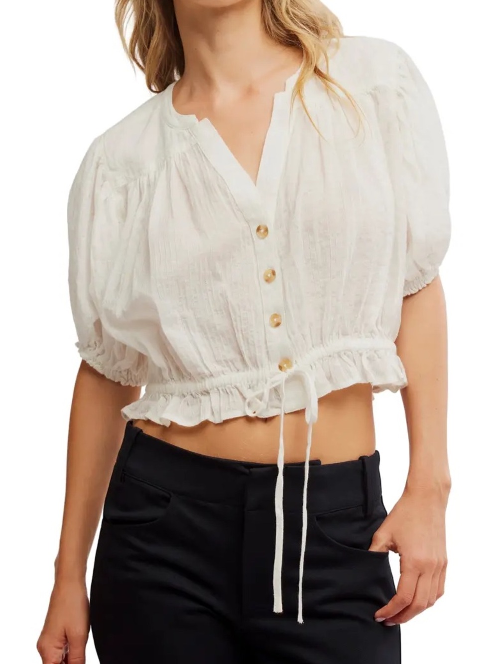 We the Free People Little Cloud white ivory Crop Button  Ruffle Blouse Shirt Top